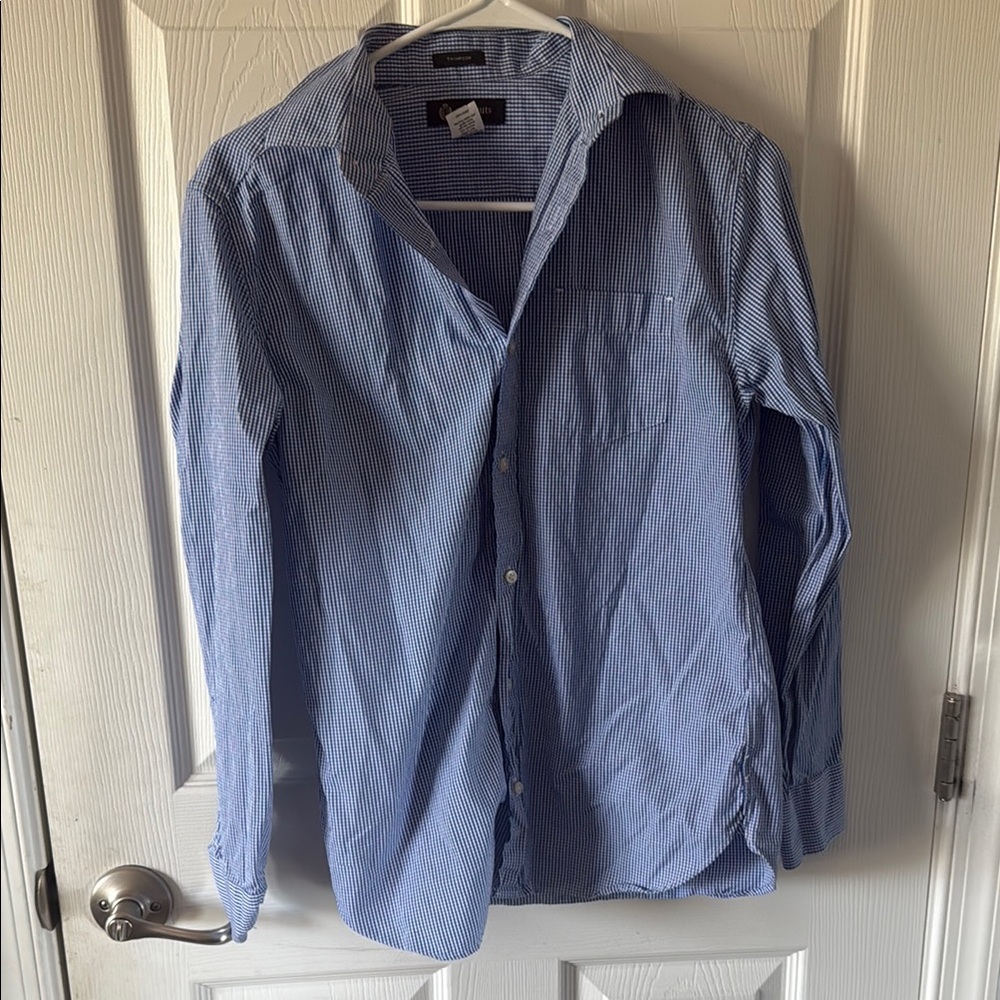 Blue Gingham Button-Up Shirt